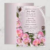 Invitation Élégant Rose Roses Et Perles Fête des mariées Invi (Devant / Derrière)