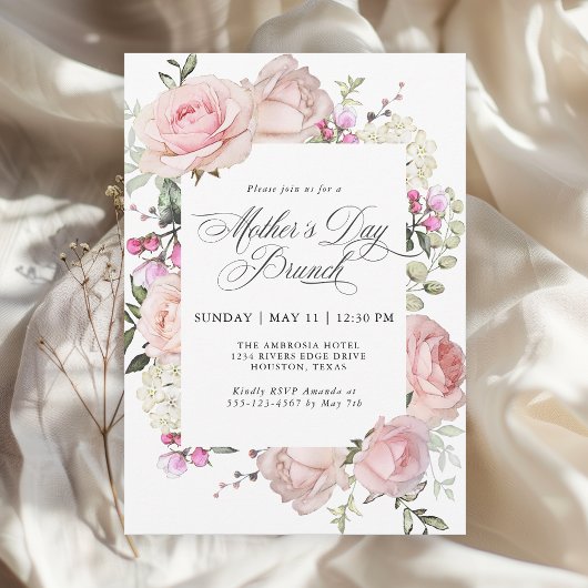 Invitation Elégant rose Roses Mère's Day Brunch