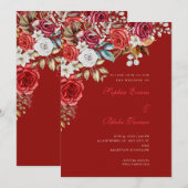 Invitation Élégant Rose rouge et blanc Mariage rouge écarlate (Devant / Derrière)