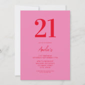 Invitation Élégant rose rouge moderne 21e anniversaire (Devant)