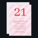 Invitation Élégant rose rouge moderne 21e anniversaire<br><div class="desc">Créez vos propres invitations personnalisées à 21e anniversaire avec typographie moderne et arrière - plan motif rose rayé</div>