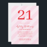 Invitation Élégant rose rouge moderne 21e anniversaire<br><div class="desc">Créez vos propres invitations personnalisées à 21e anniversaire avec typographie moderne et arrière - plan motif rose rayé</div>