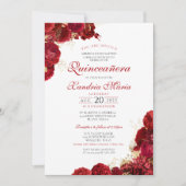 Invitation Elégant Rose rouge & or Floral Quinceanera (Devant)