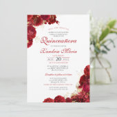 Invitation Elégant Rose rouge & or Floral Quinceanera (Debout devant)