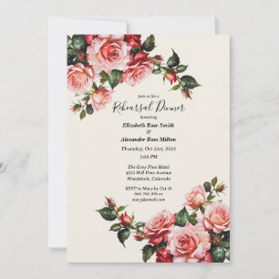 Invitation Élégant rose rouge roses mariage Dîner de répétiti