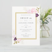 Invitation Elégant Rose rustique Frame Or Eucalyptus Sweet 16 (Debout devant)