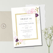 Invitation Elégant Rose rustique Frame Or Eucalyptus Sweet 16