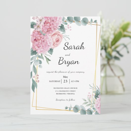 Invitation Élégant rose Rustique Mariage Boho Aquarelle Flora (Debout devant)