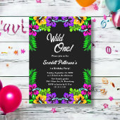 Invitation Elégant Rose rustique noir Floral 1er anniversaire