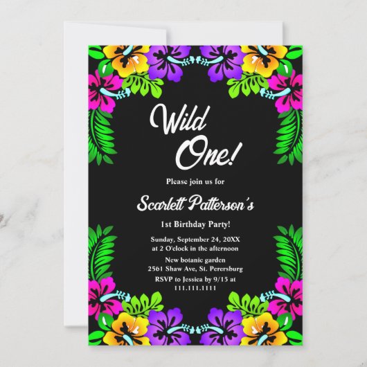 Invitation Elégant Rose rustique noir Floral 1er anniversaire (Devant)