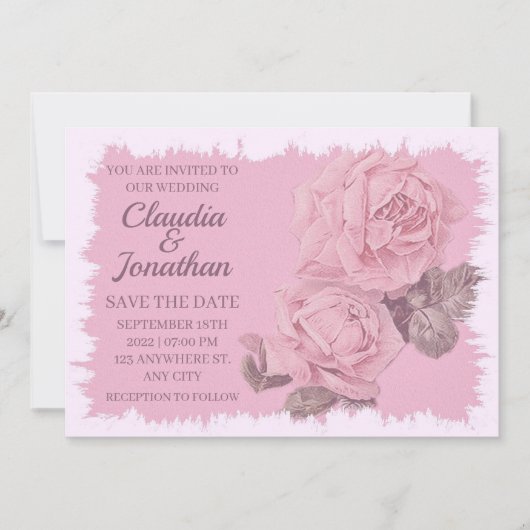 Invitation Élégant rose rustique roses mariage floral (Devant)