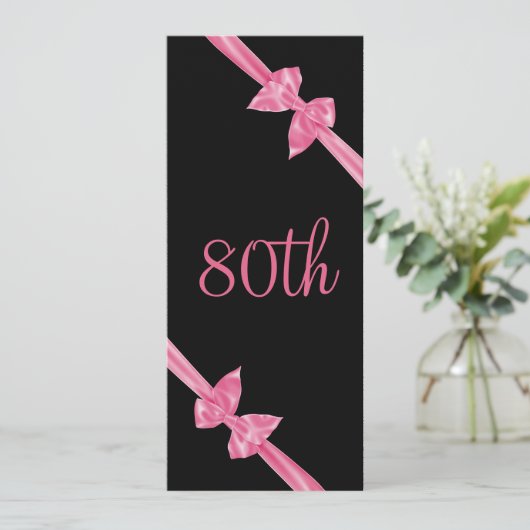 Invitation Elégant rose Satin Bows 80e anniversaire (Debout devant)