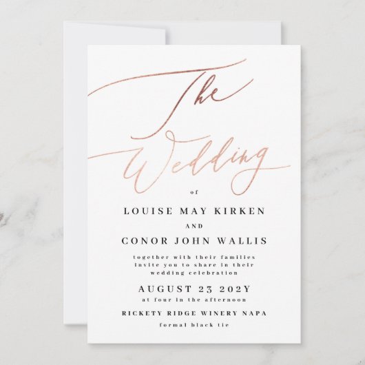 Invitation Elégant Rose simple Gold avec Mariage de code Rsvp (Devant)