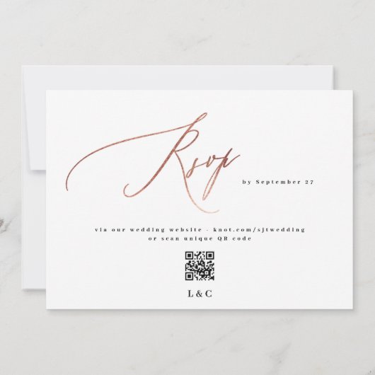 Invitation Elégant Rose simple Gold avec Mariage de code Rsvp (Dos)