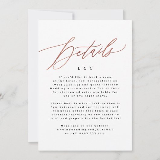 Invitation Elégant Rose simple Gold Détails sur le Mariage ar (Dos)