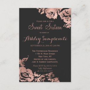 Invitation Élégant Rose simple Gold Pink Floral Sweet 16
