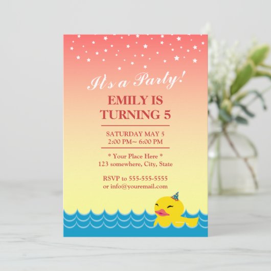 Invitation Élégant rose Star Sky Cute en caoutchouc Canard An (Debout devant)