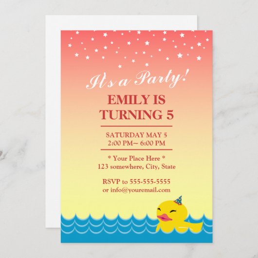 Invitation Élégant rose Star Sky Cute en caoutchouc Canard An (Devant / Derrière)