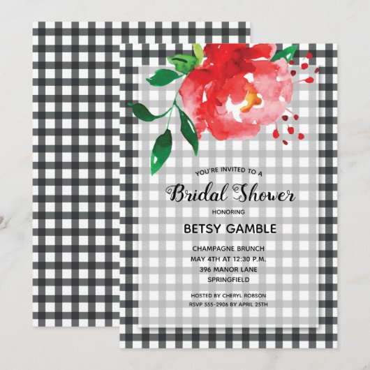 Invitation Élégant Rose sur En vichy Fête des mariées (Devant / Derrière)