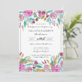 Invitation Elégant rose Turquoise Aquarelle Florale Graduatio (Debout devant)