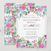 Invitation Elégant rose Turquoise Aquarelle Florale Graduatio (Devant / Derrière)