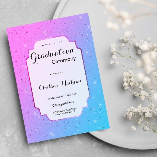 Invitation Élégant rose turquoise ombre parties scintillant l