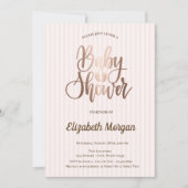 Invitation Élégant Rose unique Baby shower rayé or (Devant)