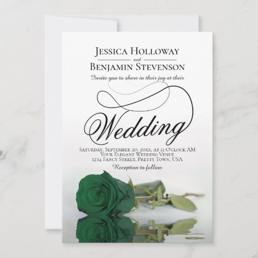 Invitation Élégant Rose vert émeraude Fancy QR Code Mariage (Devant)