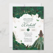 Invitation Élégant Rose vert émeraude papillon Quinceañera (Devant)