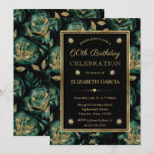 Invitation Elégant Rose vert et or Floral 60e anniversaire (Devant / Derrière)