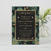 Invitation Élégant Rose vert et or Mariage à motifs floraux  (Debout devant)