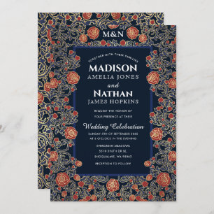Invitation Élégant Rose victorien Mariage Gold Foil