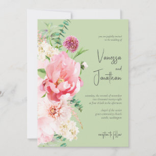 Invitation Élégant rose vif Sage vert Floral