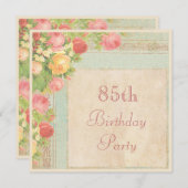 Invitation Élégant Rose Vintage 85e anniversaire (Devant / Derrière)