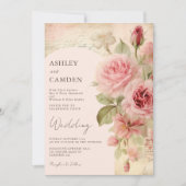 Invitation Élégant Rose Vintage Blush Pink Mariage (Devant)