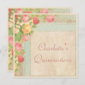 Invitation Élégant Rose Vintage de Quinceañera (Devant / Derrière)