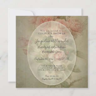 Invitation Elégant Rose Vintage Floral Sage Green Foliage Bee