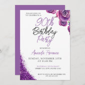 Invitation Elégant Rose violet 90e anniversaire (Devant / Derrière)