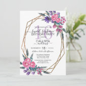 Invitation Élégant rose violet Aquarelle Fleurs Douces 16 (Debout devant)