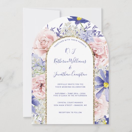Invitation Elégant rose violet Aquarelle Mariage d'arc floral (Devant)