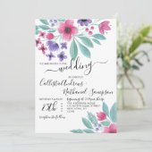 Invitation Elégant rose violet Aquarelle Mariage Floral (Debout devant)