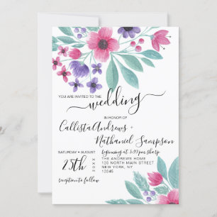 Invitation Elégant rose violet Aquarelle Mariage Floral
