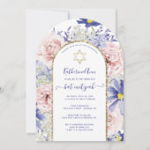Invitation Élégant rose violet Bat mitzvah d'arc d'or fleuri  (Devant)