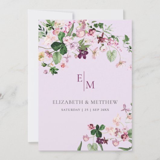 Invitation Élégant rose violet Fleur sauvage Mariage (Dos)