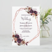 Invitation Élégant Rose violet or Floral Mariage géométrique (Debout devant)