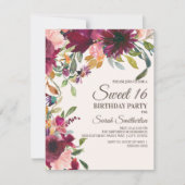 Invitation Élégant Rose Violet Or Floral Script Douze Ans (Devant)
