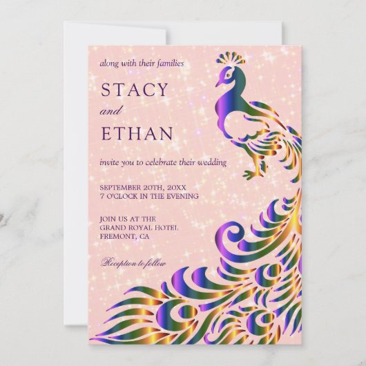 Invitation Élégant rose violet Parties scintillant Mariage Pe (Devant)