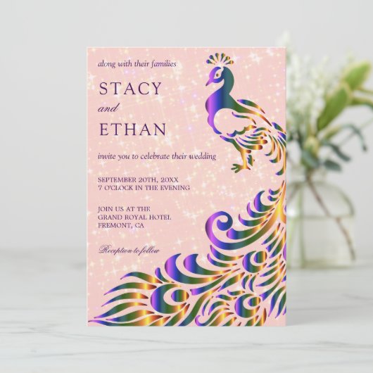 Invitation Élégant rose violet Parties scintillant Mariage Pe (Debout devant)