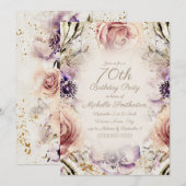 Invitation Élégant rose violet Script 70e anniversaire (Devant / Derrière)
