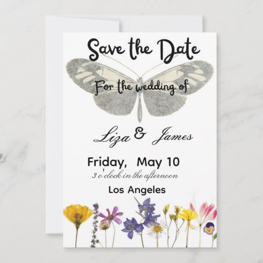 Invitation elegant roses and butterfly wedding  (Devant)